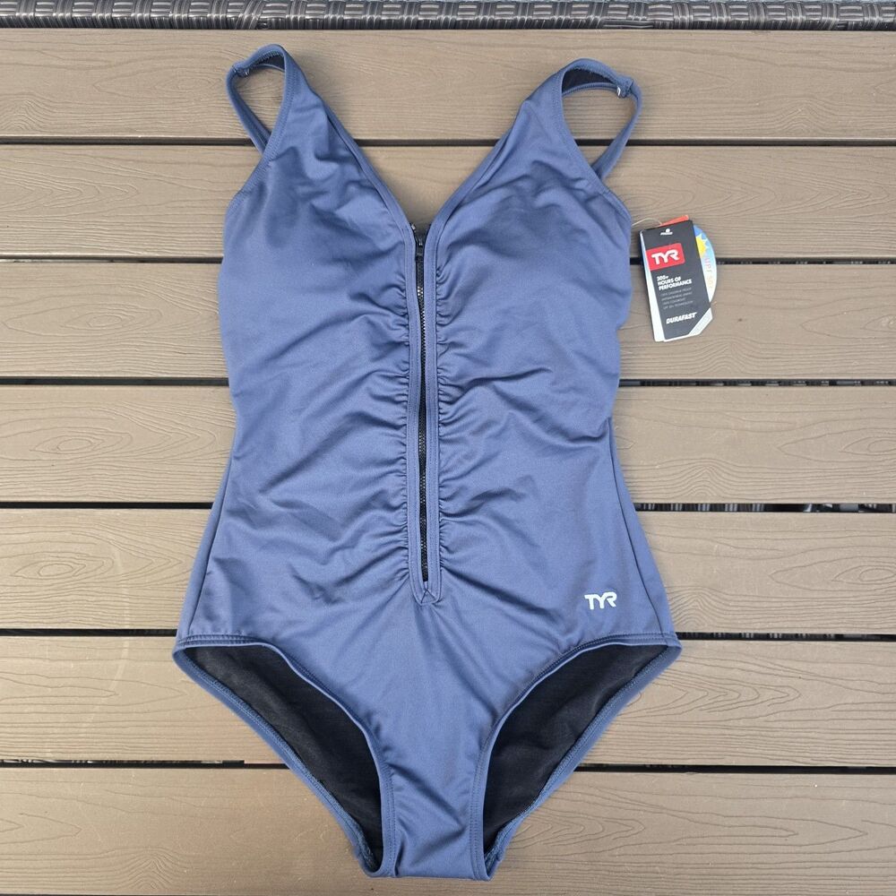 TYR Women's Storm V-Neck Zipper Controlfit 1 Piece Swimsuit Sz 8 New